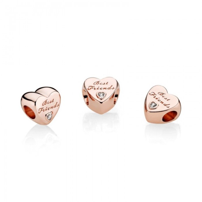 Pandora Charm-Friendship Heart-Rose Clear CZ Jewelry