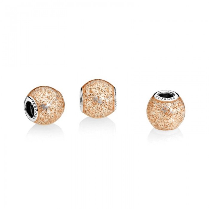 Pandora Charm-Glitter Ball-RoseGolden Glitter Enamel Jewelry