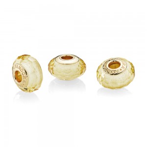 Pandora Charm-Golden Faceted Murano Glass Jewelry