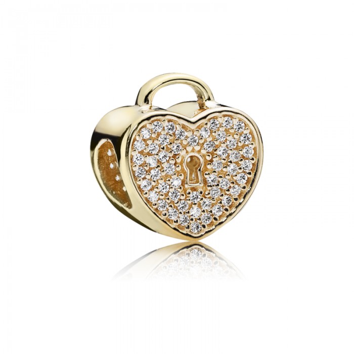 Pandora Charm-Heart Lock-Clear CZ-14K Gold Jewelry