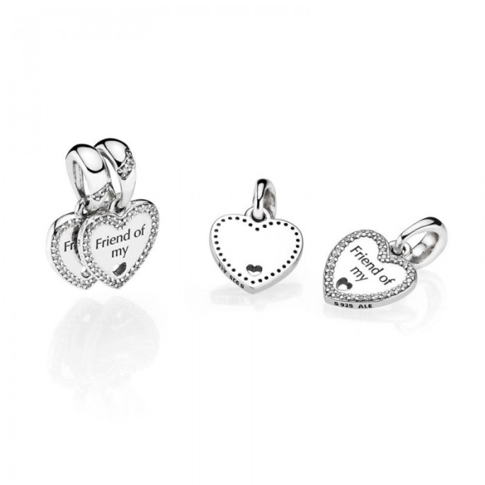 Pandora Charm-Hearts Friendship Dangle-Clear CZ Jewelry