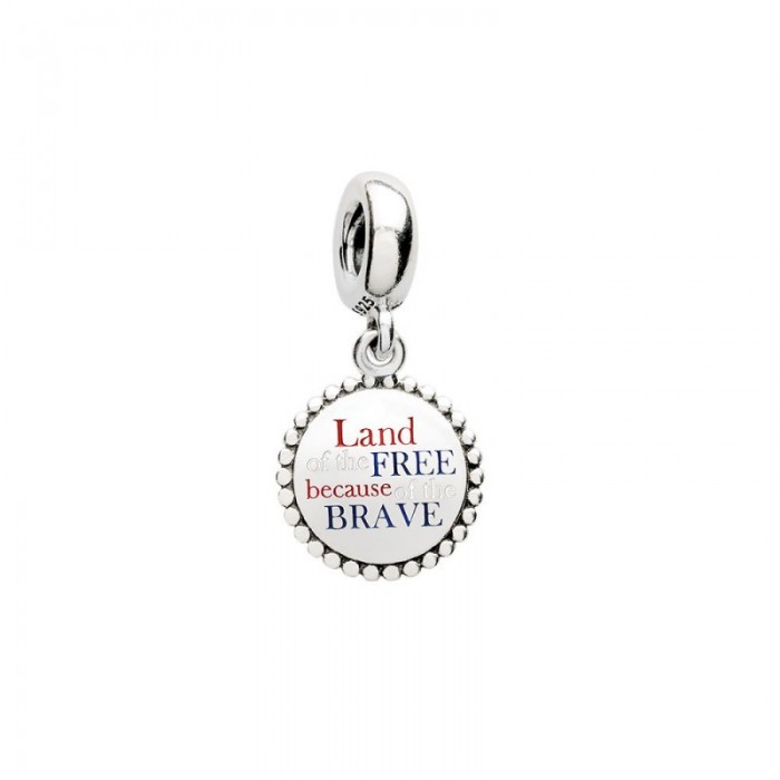 Pandora Charm-Land the Free Because the Brave Dangle-Red-White-Blue Enamel Jewelry