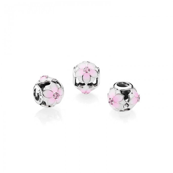Pandora Charm-Magnolia Bloom-Pale Cerise Enamel Pink CZ Jewelry