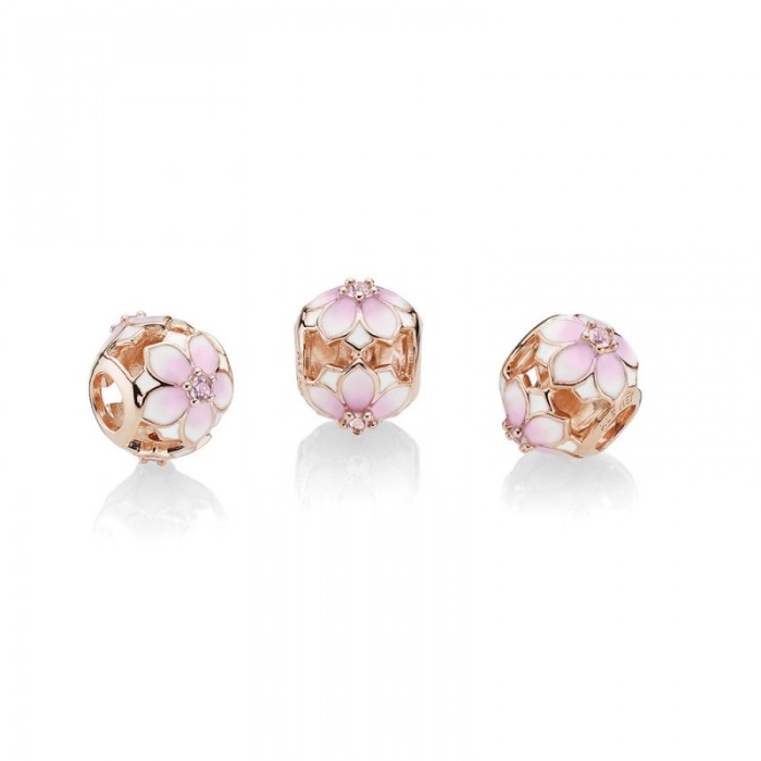 Pandora Charm-Magnolia Bloom-Rose-Blush Pink Crystal and Mixed Enamel Jewelry