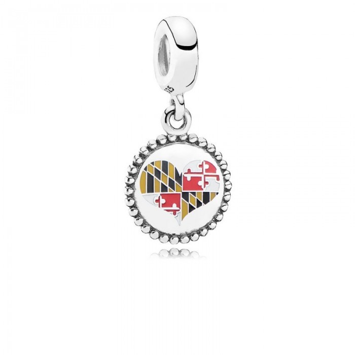 Pandora Charm-Maryland Flag Heart Dangle-Mixed Enamel Jewelry