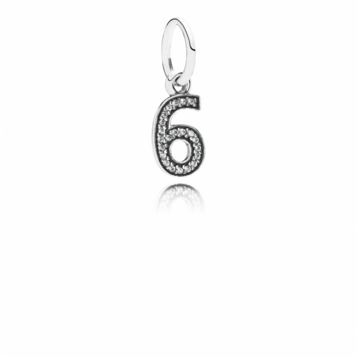 Pandora Charm-Number 6 Dangle-Clear CZ Jewelry