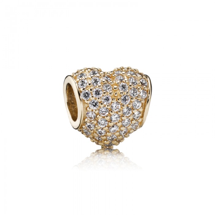 Pandora Charm-Pave Heart-Clear CZ-14K Gold Jewelry