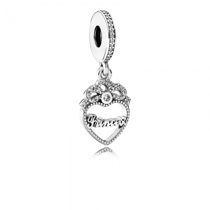 Pandora Charm-Princess Crown Heart Dangle-Clear CZ Jewelry