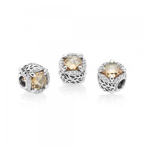 Pandora Charm-Radiant Grains of Energy-Clear-Golden Colored CZ Jewelry