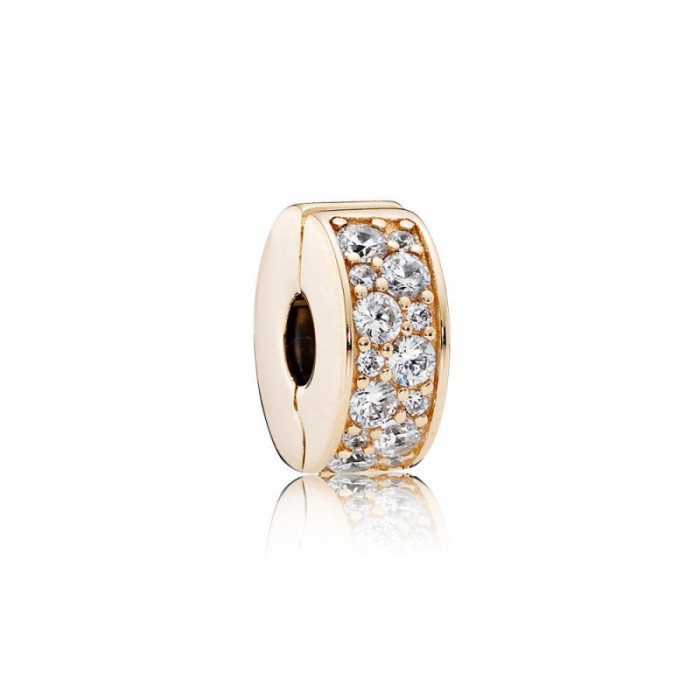 Pandora Charm-Shining Elegance Clip-14K Gold-Clear CZ Jewelry