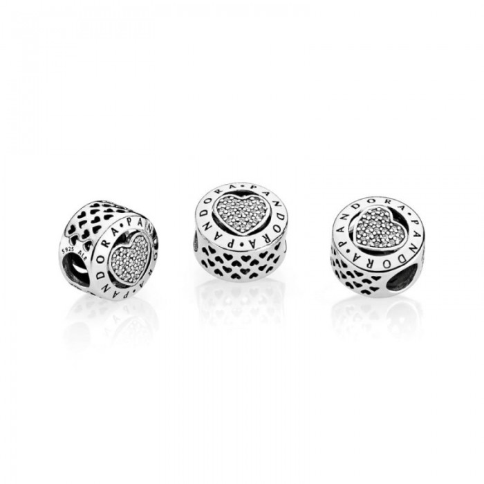 Pandora Charm-Signature Heart-Clear CZ Jewelry