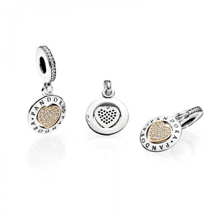 Pandora Charm-Signature Heart Dangle-Clear CZ Jewelry