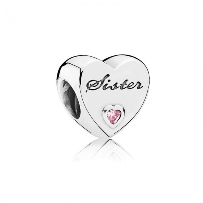 Pandora Charm-Sister's Love-Pink CZ Jewelry