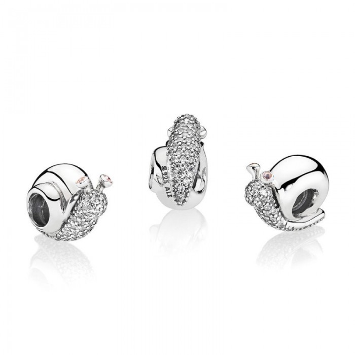 Pandora Charm-Sparkling Snail-Clear-Orchid CZ Jewelry