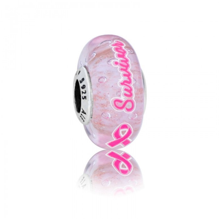 Pandora Charm-Survivor-Pink Murano Glass Pink Enamel Jewelry