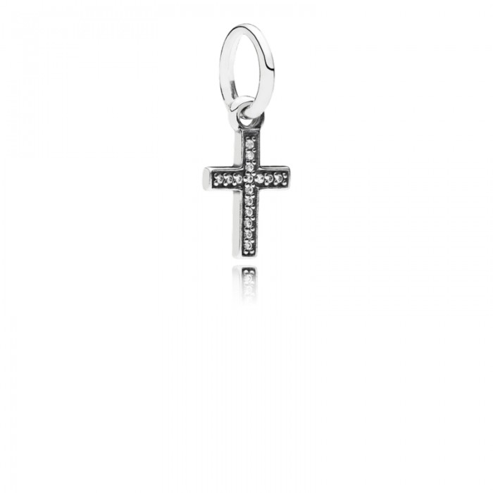 Pandora Charm-Symbol Faith Cross Dangle-Clear CZ Jewelry