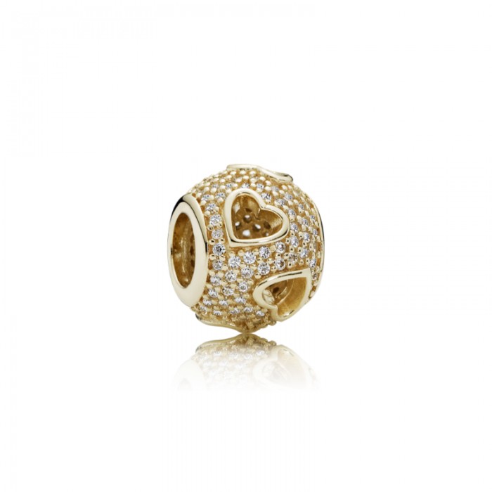 Pandora Charm-Tumbling Hearts-Clear CZ-14K Gold Jewelry