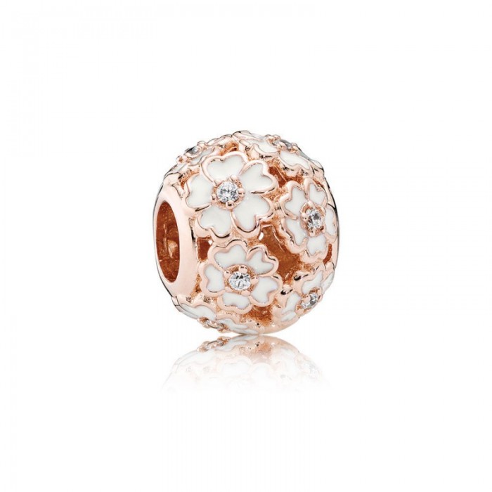 Pandora Charm-White PrimRoseMeadow-Rose White Enamel Clear CZ Jewelry