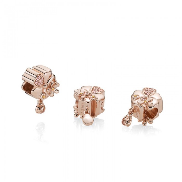 Pandora Charm-Wildflower Meadow-Rose-Blush Pink Crystal Pink Enamel Jewelry