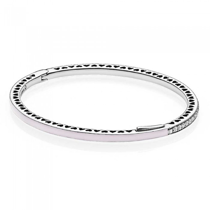Pandora Bracelet-Pink Radiant Hearts Of Love Bangle-CZ Jewelry