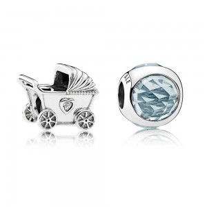 Pandora Charm-Blue Baby Pram Baby-Cubic Zirconia-Silver Jewelry