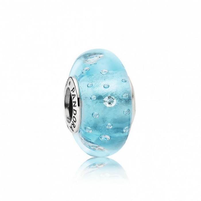Pandora Charm-Blue Effervescence-Murano Glass Clear CZ Jewelry