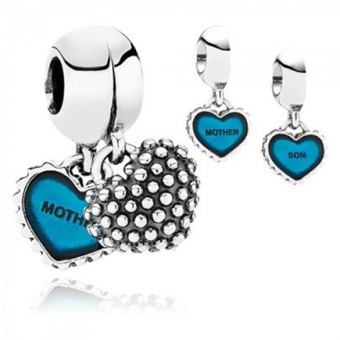 Pandora Charm-Mother And Son Heart Blue Family-Enamel Jewelry