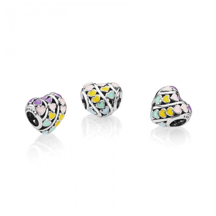 Pandora Charm-Multi-Color Hearts-Mixed Enamel Jewelry