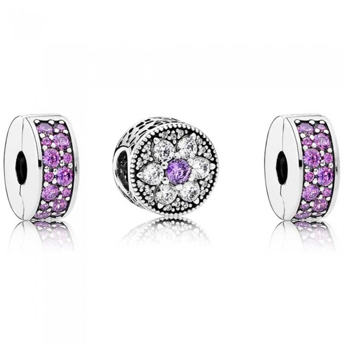 Pandora Charm-Purple Elegance Floral-Cubic Zirconia Jewelry