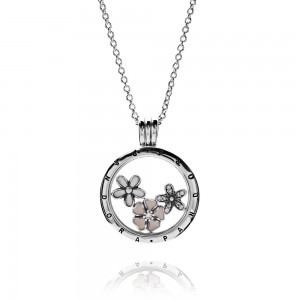 Pandora Necklace-Poetic Blooms Petite Memories Floral Locket-CZ Jewelry
