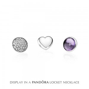 Pandora Necklace-Silver February Petite Memories Birthstone Locket Jewelry