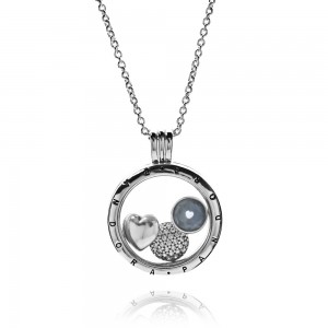 Pandora Necklace-Silver March Petite Memories Birthstone Locket Jewelry