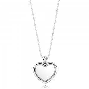 Pandora Necklace-Silver Petite Memories Floating Love Heart Locket Jewelry