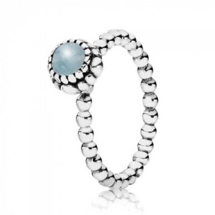 Pandora Ring-Beaded Aquamarine March Birthstone Birthstone-Silver Jewelry