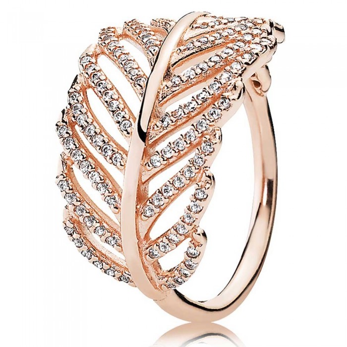 Pandora Ring-Feather-Rose Gold Jewelry