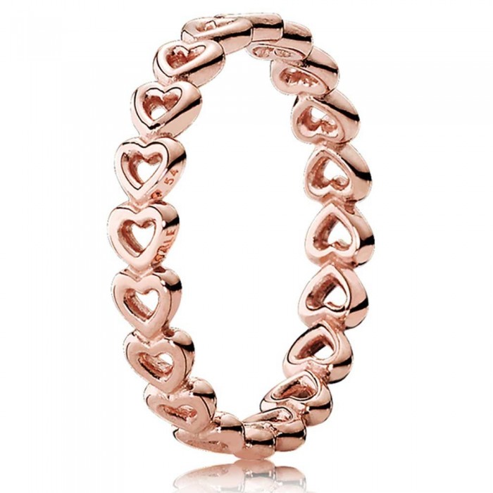 Pandora Ring-Linked Love Heart Band-Rose Gold Jewelry