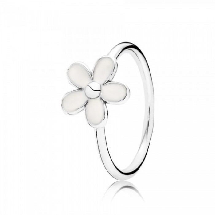 Pandora Ring-White Daisy Flower-Enamel Jewelry