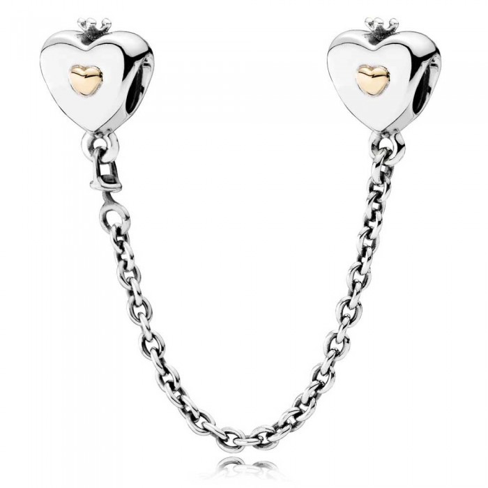Pandora Safety Chains-Heart And Crown Love-Gold Jewelry