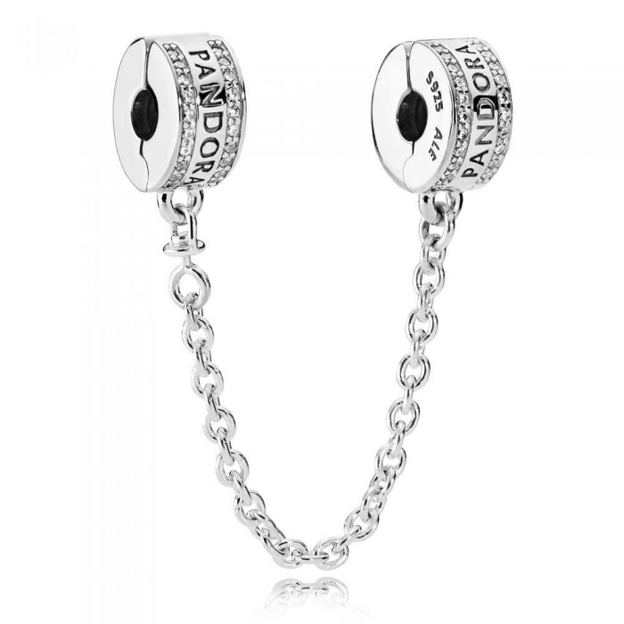 Pandora Safety Chains-Logo-CZ-Sterling Silver Jewelry
